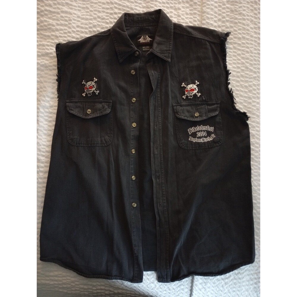 2004 Biketoberfest Biker Button Down Vest Sleeveless shirt L size